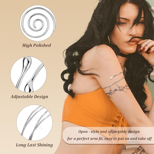 4PCS Upper Arm Cuff Bracelets for Women Gold Silver Cuff Bangle Bracelet Adjustable Upper Arm Bands Armband Set Simple Open Armlet3