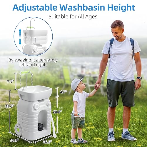 YITAHOME-Portable-Camping-Sink-45-L-Handwashing-Station-with-Adjustable-Wash-Basin-Soap-Dispenser-Metal-Handle-Large-Wheels-for-Outdoor-Travel-Boat-Gather-Garden-Worksite-White