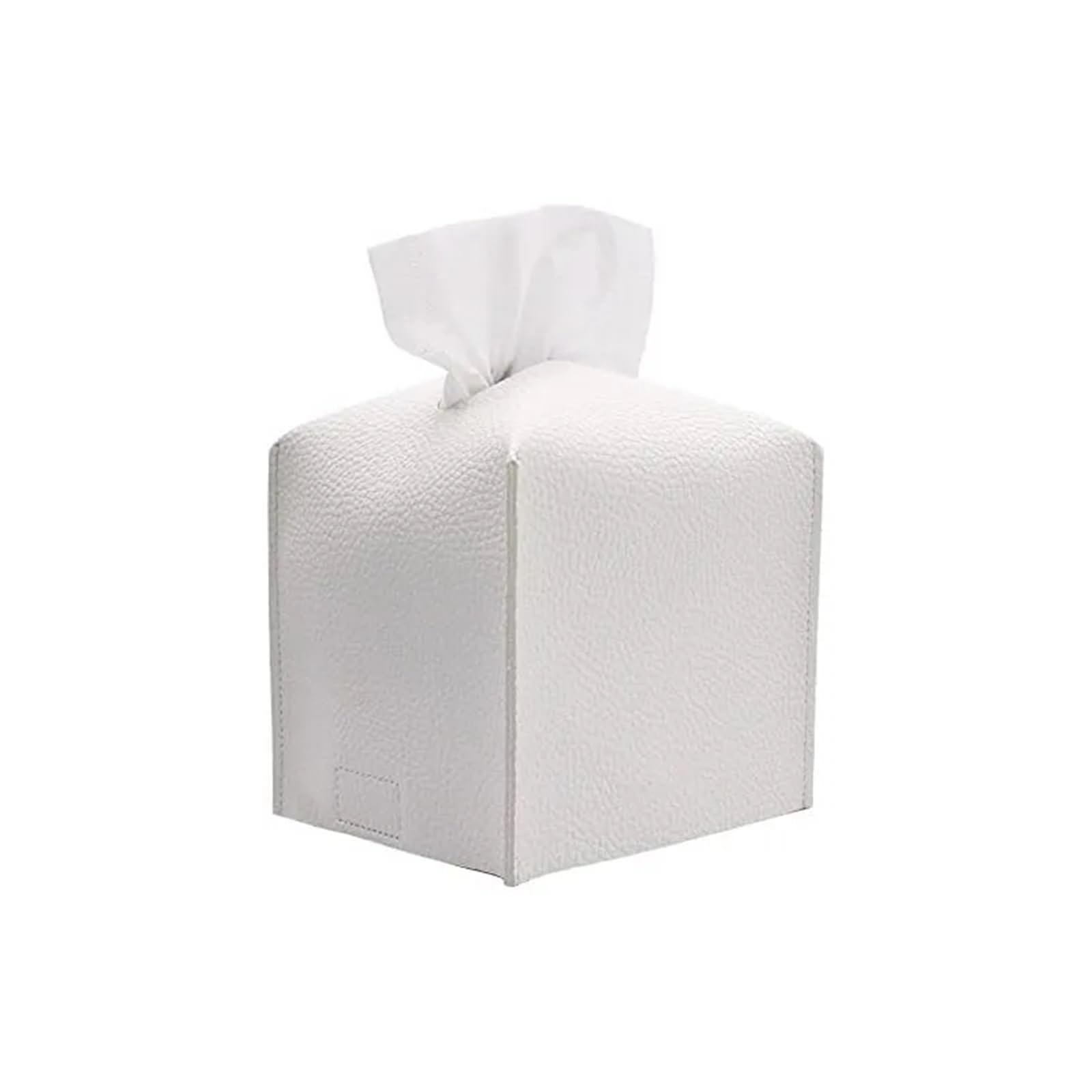 Tissue Box Cover Square Decorative PU Leather Holder Modern Case Facial Paper Organizer Dispenser For Bathroom Countertop For Living Room(White)