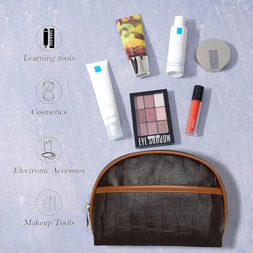 Storite 2-Set Toiletry Travel Bags Shaving Kit Makeup Cosmetic Pouch for Men and Women (Him & Her) Brown 7 51mDtCJQt5L