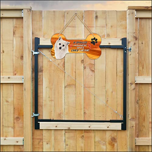 Image of CVANU Laser Cut MDF Wooden Cute Dog Plaque Bone Design A Spoiled Japanese SPITEZ Lives Here Animal Love Sign Board, Name Plate for Dog House White, Size(10x5) inch