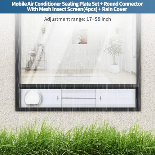 Image of Yipoch Portable AC Window Vent Kit inclue 2M Exhaust Hose 5.9 inch & Waterproof Rain Cover & 4-in-1 Coupler Filter,Portable Air Conditioner Window Seal Kit with 4 Adjustable PVC Plates (17 inchUp to 59 inch)