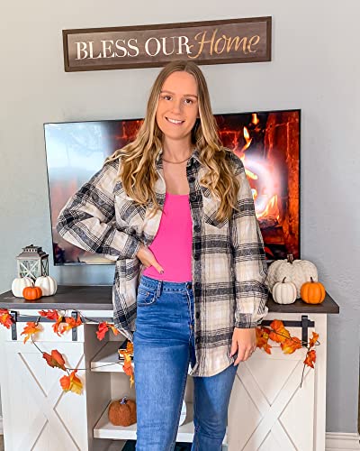 luvamia Plaid Jackets for Women Flannel Quilted Shacket Coats Oversized Button Down Shirts Jacket4