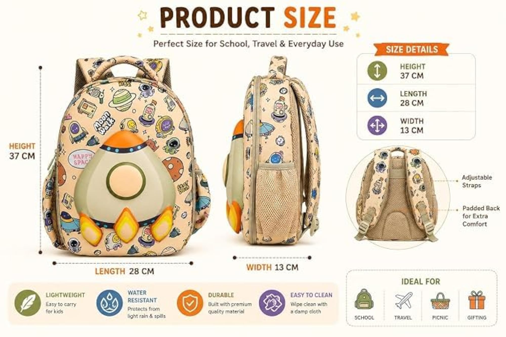 Space Explorer Kids Backpack with 3D Rocket