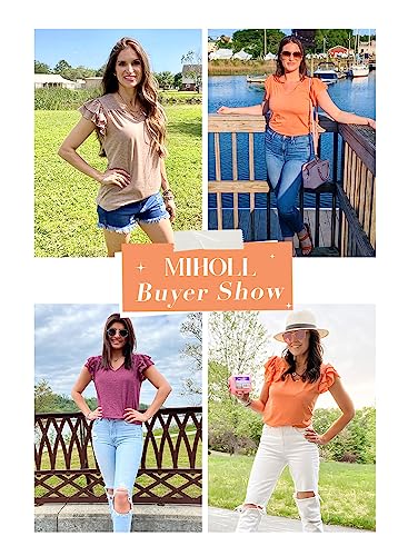Miholl V Neck T-Shirts For Women Summer Ruffle Short Sleeve Casual Loose Top #TOP5