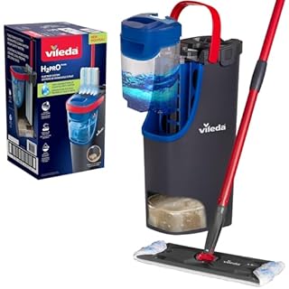 Vileda H2prO - Set di mocio piatto e secchio, separazione dell'acqua pulita e sporca al 100%, strumento per la pulizia di pareti e battiscopa, lavabile in lavatrice, riutilizzabile, in microfibra