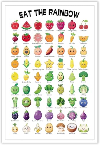 Image of Modern Kids Food Educational Posters Colorful Foods Healthy Eating Art Eat the Rainbow Kids' Education Chart for Classroom Home Bedroom Dorm Kitchen Wall Decor Metal Tin Sign 8x12 Inch