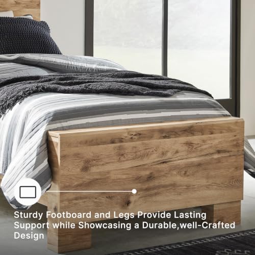 Image of Signature Design by Ashley Hyanna Rustic Farmhouse Twin Panel Bed Frame | Warm golden oak finish over durable engineered wood, Ideal rustic styling for kids and youth bedrooms