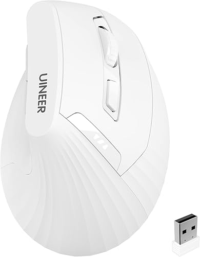Uineer Ratón vertical inalámbrico, mouse recargable de 2.4 G con indicador de batería, 4 niveles DPI, diseño ergonómico para mayor comodidad y