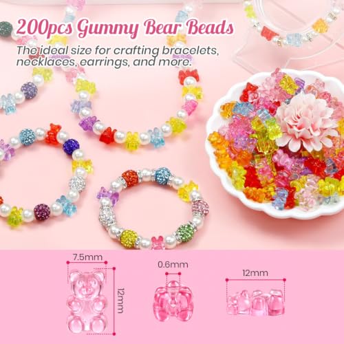 Image of PATPAT 200Pcs Clear Acrylic Bear Beads Kits for Bracelet Making Kit, 8*12mm Colourful Beads Jewellery Making Materials Kit for Bracelet, Necklace, and DIY Crafts, Cute Bear Charms for Jewelry Making