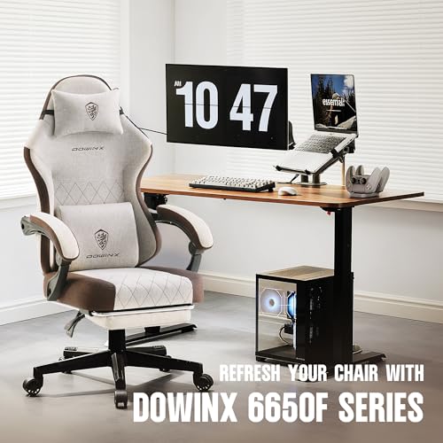 دوينكس كرسي العاب من القماش مع جيب ووسادة زنبركية ومسند للقدمين ودعم اسفل الظهر للبالغين والمراهقين، كبير وطويل للغاية ومريح للتدليك والمكتب والكمبيوتر والفيديو، بني