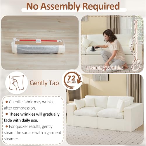 Image of 83''Cloud Boneless Sectional Couch, Modular Sectional Sofa Deep Seat, Upholstered Convertible Comfy Loveseat Chenille Memory Foam Sofa Couches for Living Room, Beige