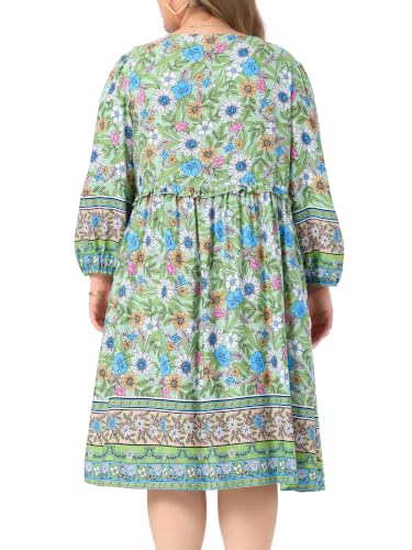 Image of Agnes Orinda Plus Size Summer Dress for Women Casual Boho Floral V Neck 3 /4 Sleeve Midi Short Beach Dress