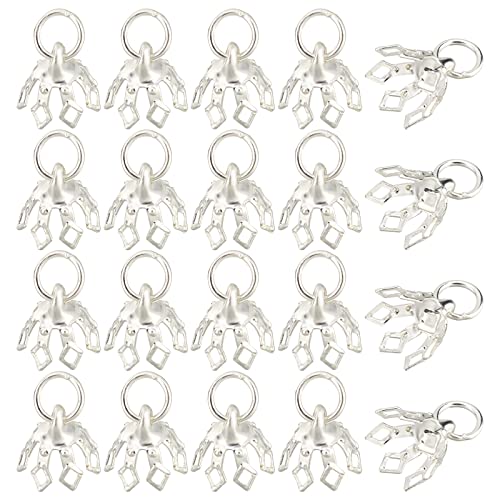 SUPERFINDINGS 80pcs Flower Bead Cap Bails 7-Petal Filigree Prong Spacer Bell Bead Cap Bail End with Loops for Earrings Bracelets Necklaces DIY Craft, Hole: 3mm
