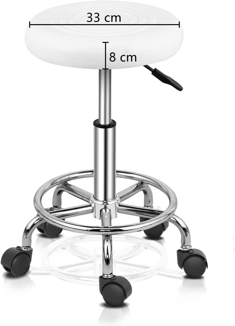 Sgabello Lavoro 360° Ruote Regolabile 2pz Bianco