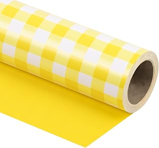 WRAPAHOLIC 30 Inch Reversible Wrapping Paper Roll - Jumbo Roll Yellow and White Plaid Design for Birthday, Holiday, Wedding, Baby Shower and More Occasions - 30 Inch x 33 Feet