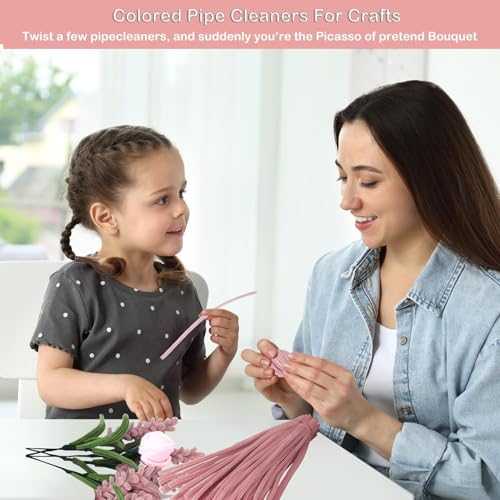 Image of Pipe Cleaners Craft Set, 300 Pieces, 3 Colors, Chenille Stems with Floral Wires, Gardening Tape, Stamen for DIY Flower Making (Pink)