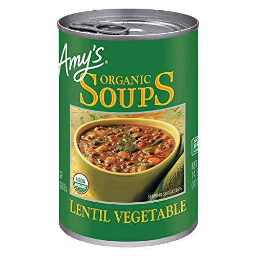 Amy’s Soup, Vegan Lentil Vegetable Soup, Gluten Free, Made With Organic Celery, Carrots, Potatoes and Spinach, Canned Soup, 14.5 Oz