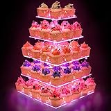 Picture of YestBuy Cupcake Stand with Pink Lights – 5 Tier Premium Cupcake Holder – Acrylic Cupcake Tower Display Stand – Cady Bar Party Décor –Acrylic Display for Pastry + LED Light String – Ideal for Weddings, Birthday (Pink)