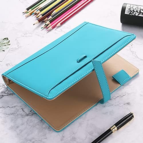A5 Binder Journal Notebook, Refillable 6 Ring Faux Leather Personal Planner Organizer for 6 Hole A5 Filler Paper,Blue