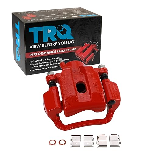 Image of TRQ Rear Left Brake Caliper w /Bracket Performance Red Drivers Side