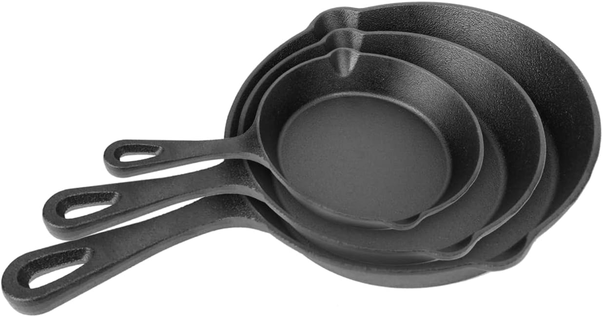 iMounTEK 3-Piece Pre-Seasoned Non-Stick BPA Free Cast Iron Pans, Cast Iron Cookware for Grill, Oven, Electric & Gas Burner Stovetop, & Campfire, Cast Iron Skillet Set (6", 8", 10")