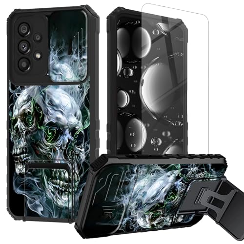 BREIDMKFM for Galaxy A23 5G Phone Case with Screen Protector & Kickstand & Slide Camera Lens Cover Heavy Duty Dual Layer Rugged Case for Samsung A23 5G/4G,Cool Skull