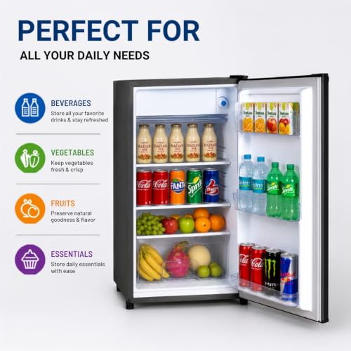 Image of ROCKWELL Mini Fridge with Freezer, 2 Star Rated | 5 Year Warranty, Direct Cool Technology, Compact Build, Ideal for Bedrooms & Small Spaces