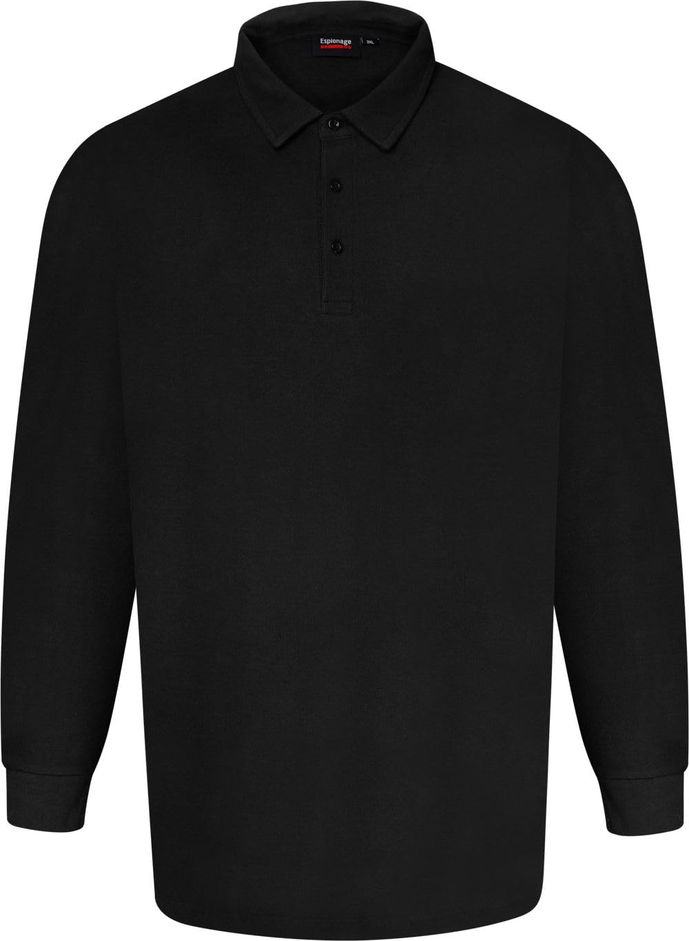 Espionage Men's Black Long Sleeve Pure Cotton Polo Shirt - 7XL