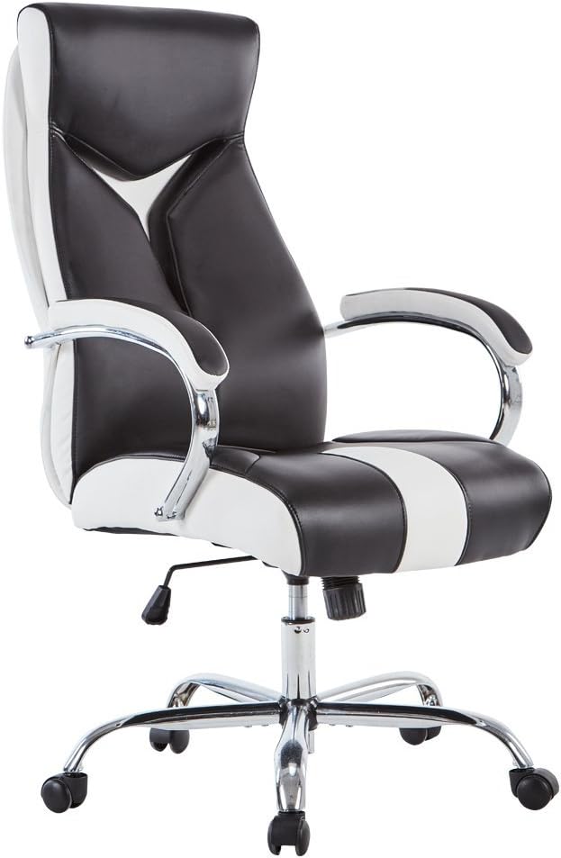 Sidanli High-Back Ergonomic Executive Office Chair, Adjustable Swivel Pu Desk Chair with Chrome Base,Computer Chair with Chrome Armrests-Black