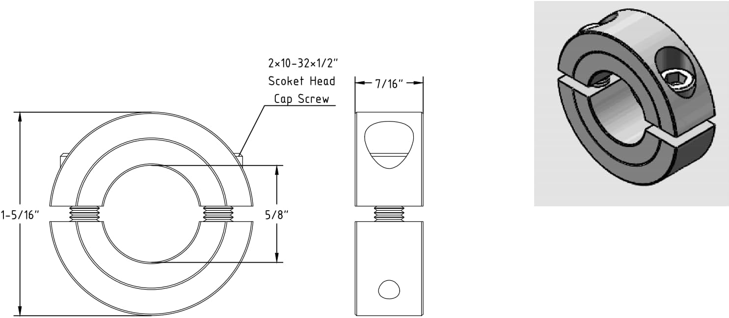 AZSSMUK 5/8 Bore Double Split Clamp-On Shaft Collars of Carbon Steel with Black Oxide Coating with Set Screw 4-packed
