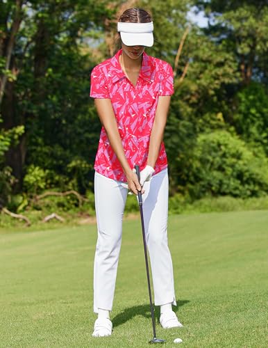 Image of PINSPARK Womens Golf Shirt Short Sleeve Polo V-Neck Quick Dry Tennis Tops | Moisture-wicking Breathable Fabric, Classic Collar, Slim Fit, Ideal for Golf Tennis Pickleball Casual
