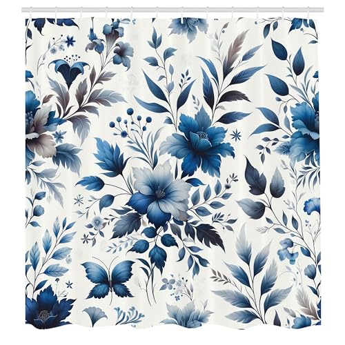 Ambesonne Blue Shower Curtain, Watercolor Flowers Berry Branches Leaves Folk Inspired Floral Motifs, Cloth Fabric Bathroom Decor Set with Hooks, 69" W x 70" L, Blue Grey and Dark Turquoise - Image 4
