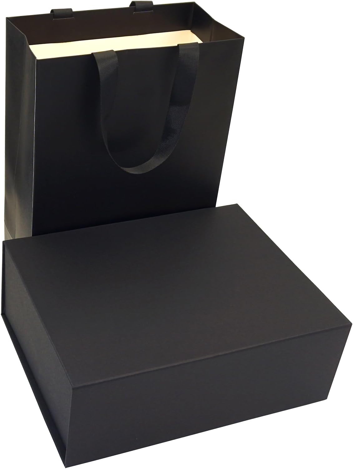 Hoiwigy Big Gift Box Empty and Gift Bag, Black Magnetic Boxes with Lids for Graduations Weddings Birthdays Grooms Gifts Engagements Gift Wrap(33x25x12CM)
