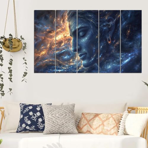 Image of Maxstone Adiyogi Shiva Shiv Meditating Wall Painting for Living Room, Bedroom, Office, Hotels,Drawing Room Wooden Framed Digital Painting (30x60 inch) M1404