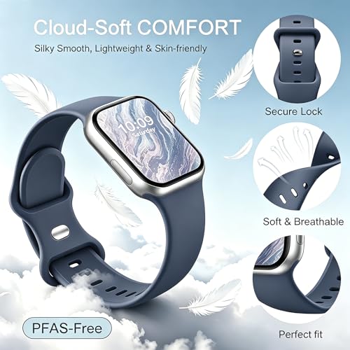 Image of Sport Bands Compatible with Apple Watch Band Women Men 40mm 38mm 41mm 42mm 44mm 45mm 46mm 49mm ,Soft Wristband Waterproof Replacement Strap for iWatch Bands Series 11 10 9 8 7 6 5 4 3 2 1 SE Ultra Blue Gray