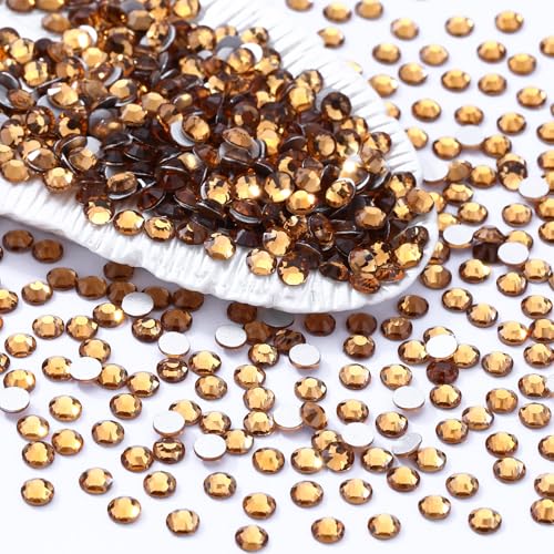 Image of Topaz Flatback Rhinestones, Glass Rhinestones for Nail Art and Craft, Glue Fix, Loose Crystal Gemstones(Topaz, SS4, 1440pcs, 1.5-1.7mm)