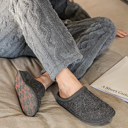 Image of LE KAPMOZ Men's Boiled Wool House Slippers Breathable Winter Warm Slip on Mules Indoor /Outdoor Slipper for Women Two Tone Cap Toe Clog