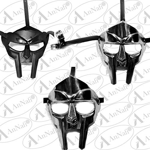 Image of AnNafi MF Doom Mask Roman Gladiator Helmet Face Mask, Medieval Armor Steel Costume 18g, Re-Enactment Steel Viking MASK Silver