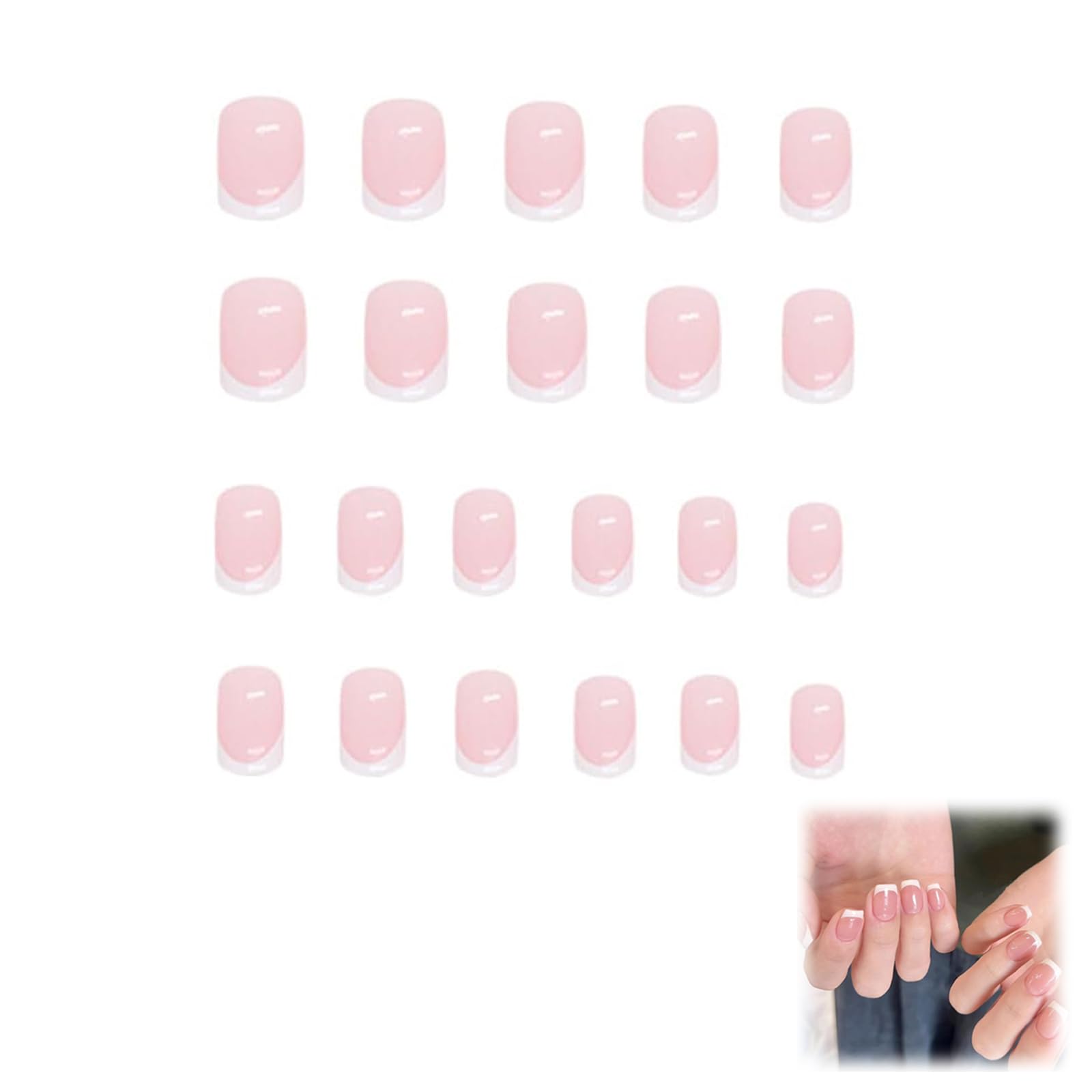 24 Pcs French Tip False Nails, French False Nails Short, Full Cover False Nails Nude White Square Stick On Nails, Reusable Semi-Transparent Glue On Fake Nails For Woman, Girl
