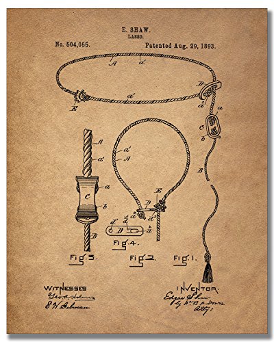 Cowboy Patent Art Prints - Set Of 6 Western Wall Decor Photos Spurs Colt Peacemaker Lasso Bridle Saddle Horseshoe #TOP4