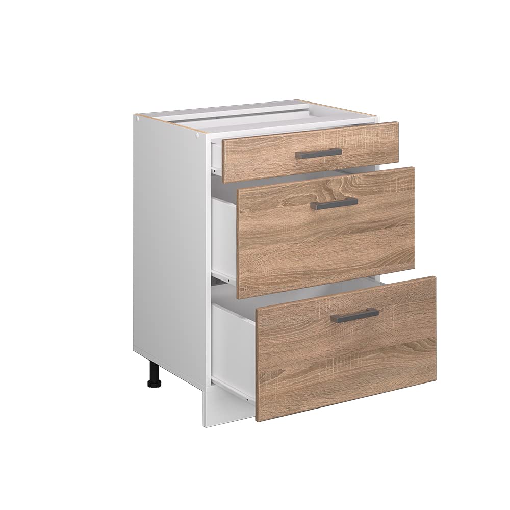 Vicco Mueble bajo de Cocina R-Line, Sonoma, 60 cm | con cajones, sin encimera, para combinación libre dentro de sistemas de cocina modulares