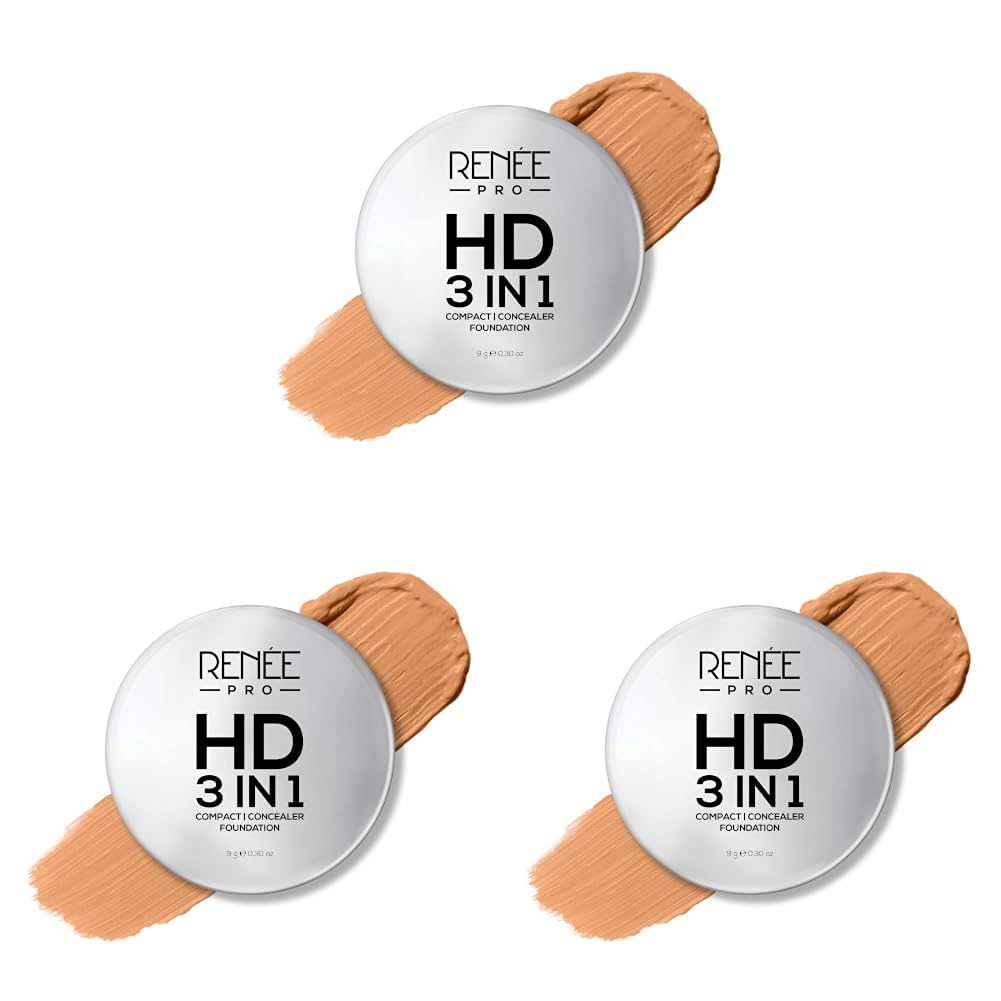 RENEE PRO HD 3 In 1 Compact, Concealer, Foundation - Soie, SPF 20, Matte Finish, High Coverage, Ultralight & Silky Smooth Finish, Enriched With Vitamin E, C & Aloe Vera - 9 Gm (Pack of 3)-image-3