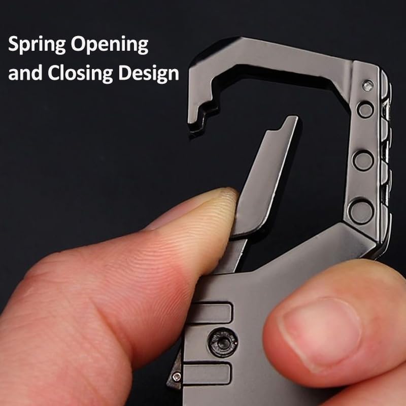 Image of IUIU Multi-tool Metal Keychain with 2 Key Rings, Heavy Duty Carabiner Clip Car Key Holder with Bottle Opener and Package Opener - Black (Gun Color)