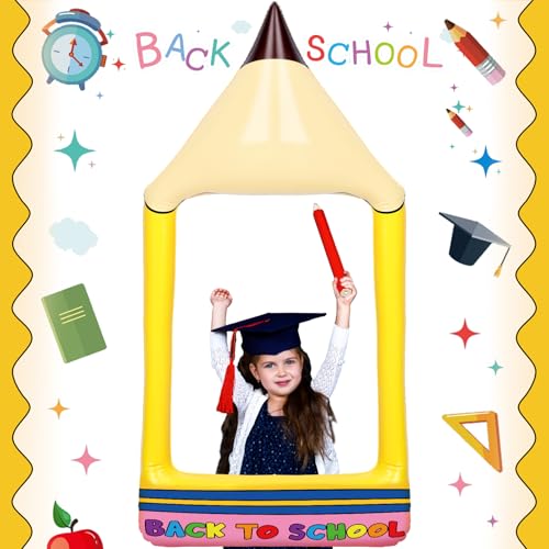 Image of Colingmill 55 Inch Pencil Photo Frame Back to School Inflatable Balloon Decorations Photo Backdrop Booth Selfie Frame Background for First of Day School Classroom Party Supplies