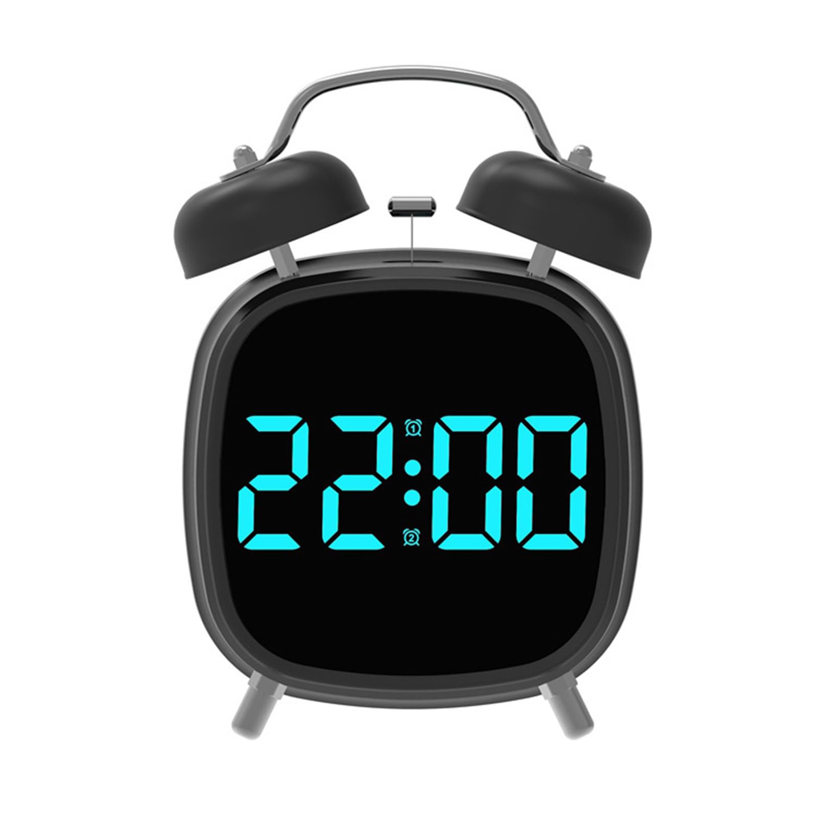 Ulijth Black Shell Blue Lig Double Bells Alarm Clock With Night Light Loud Desk With Large Led Display 3 Brightness Loud For Heavy Sleepers