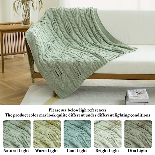 Amélie Home Sage Green Cable Knit Throw Blankets Soft Cozy Lightweight Knit Throw Blankets For Summer Chunky Wool Farmhouse Knitted Throw For Couch Sofa Bedroom 50 X 60 #TOP2