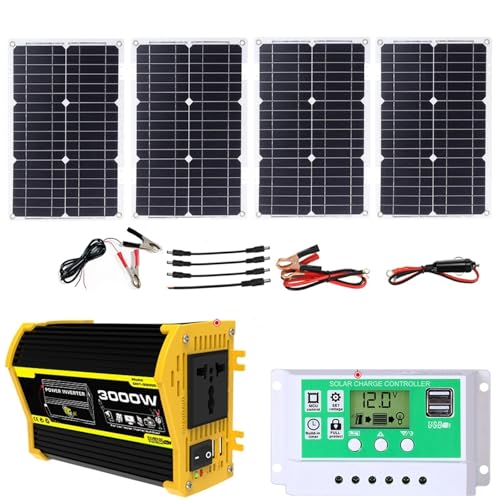 Kit De Paneles Solares De 3000 Vatios Con Controlador E Inversor, Paneles Solares Ajustables, Kits De Sistema Solar Para Hogar, Carga Rápida, Kit Completo De Paneles Solares Para Autocaravanas(Black,1
