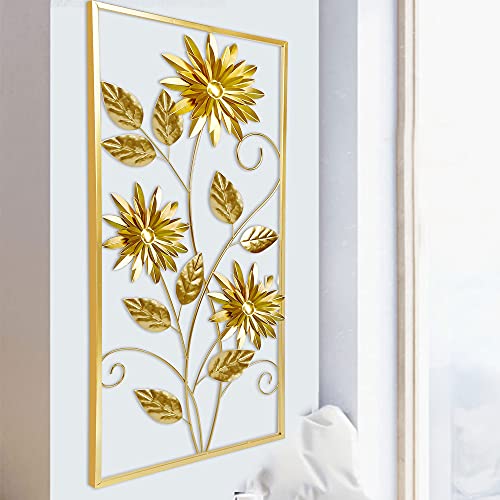 Meekear Gold Wall Sculptures, 39 Inch Golden Rectangular Metal Wall Decor With Frame, Gold Metal Flower Wall Art Sculpture For Living Room, Bedroom, Office, Study, Large (Golden-1 Pack) #TOP5