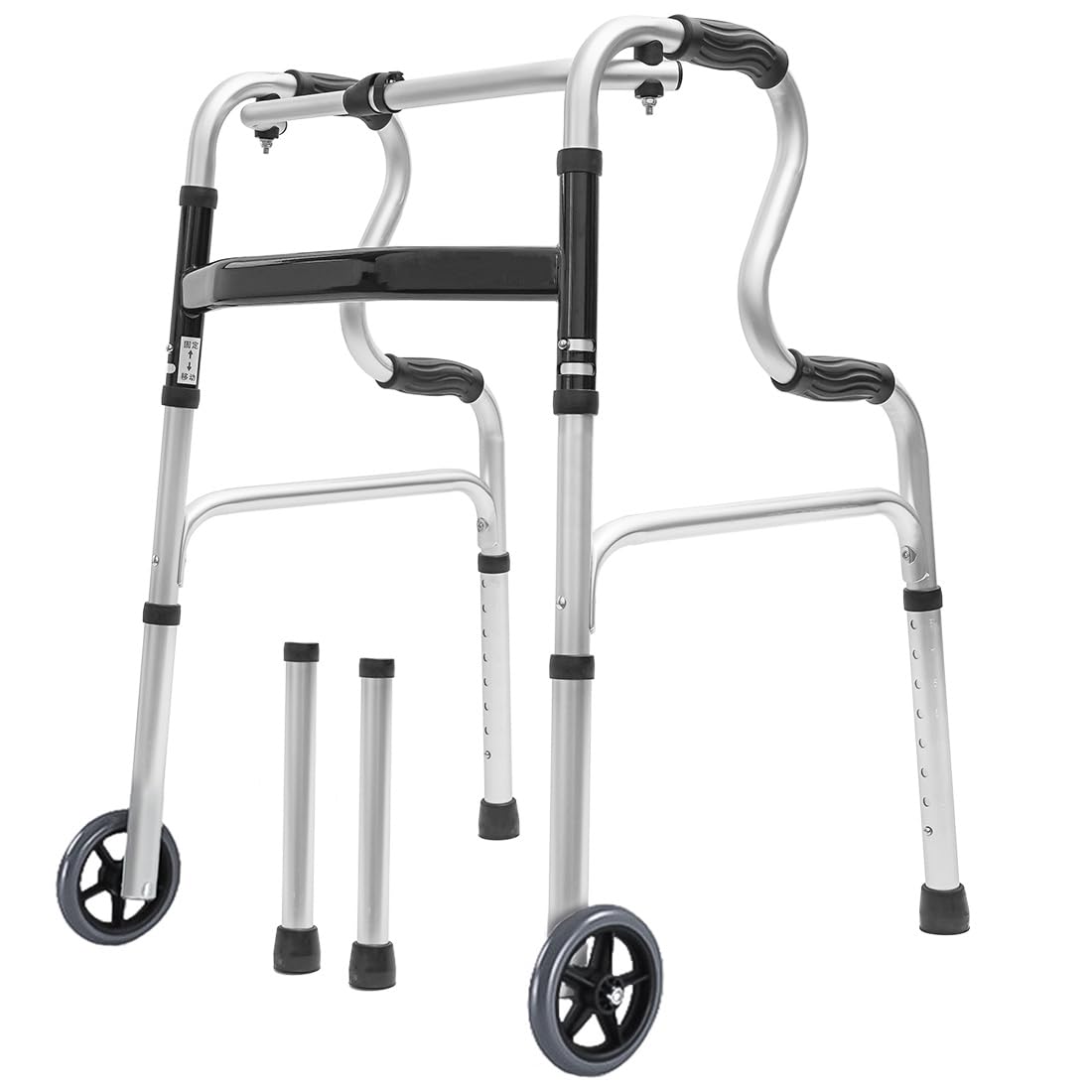 Morimoe Folding Walker with Wheels, Stand Up Walking Frame, Portable, Adjustable Height, Aluminum Alloy